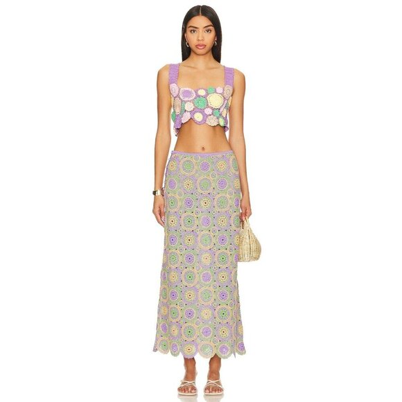 Agua Bendita Tanit Crochet Crop Top Multicolor Womens Size Large - Picture 2 of 9